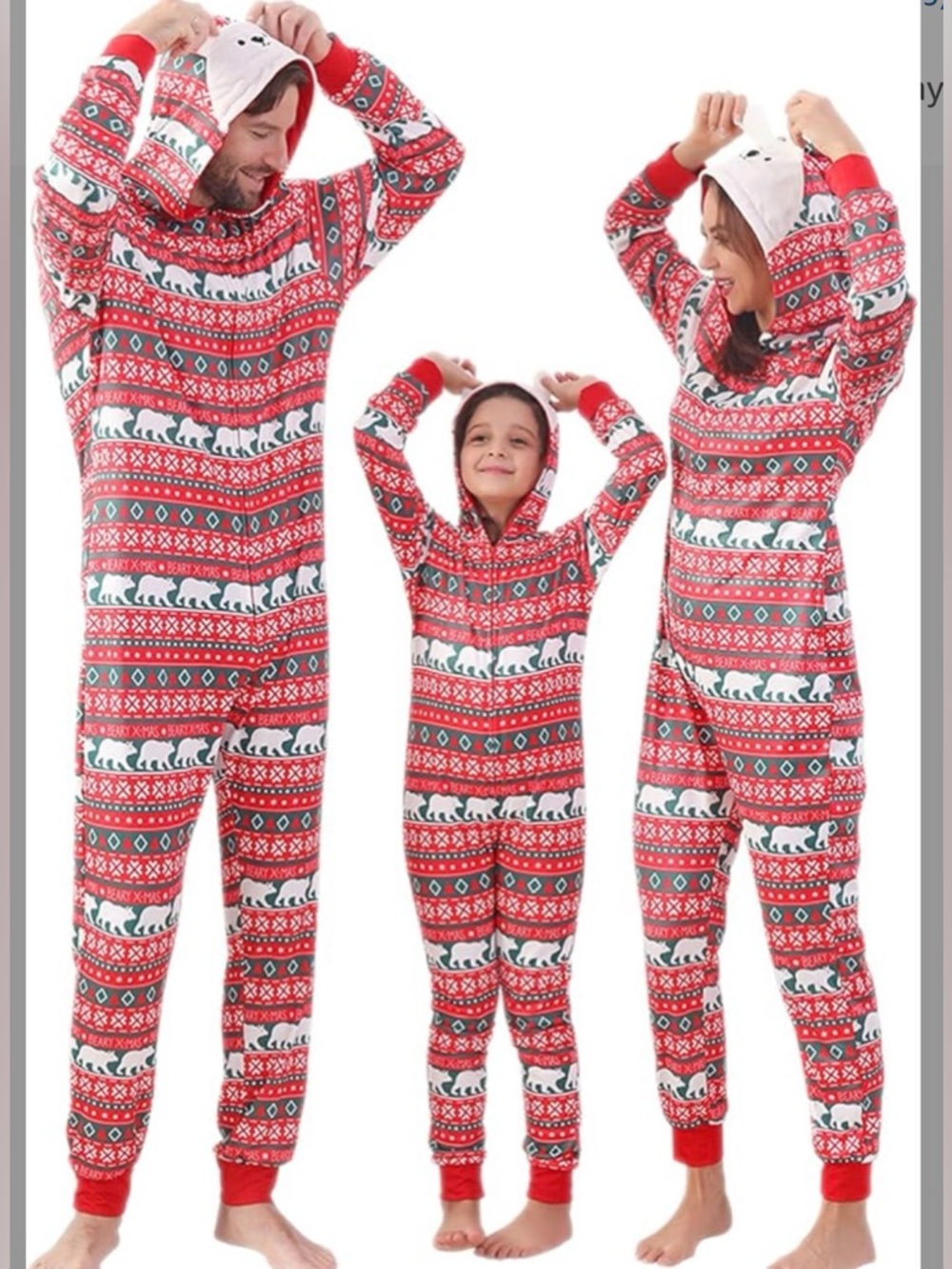 Beary X-mas  Men Jumpsuit onesie Pajamas,, Men Size Small, Polar Bears,